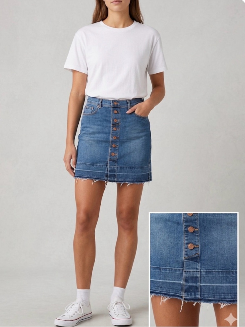 LOFT Blue Button-Front Denim Mini Skirt